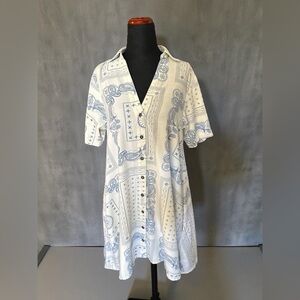 Current/Elliott | Blue & White Button Down T-Shirt Dress # Bandana Print | Sz:1